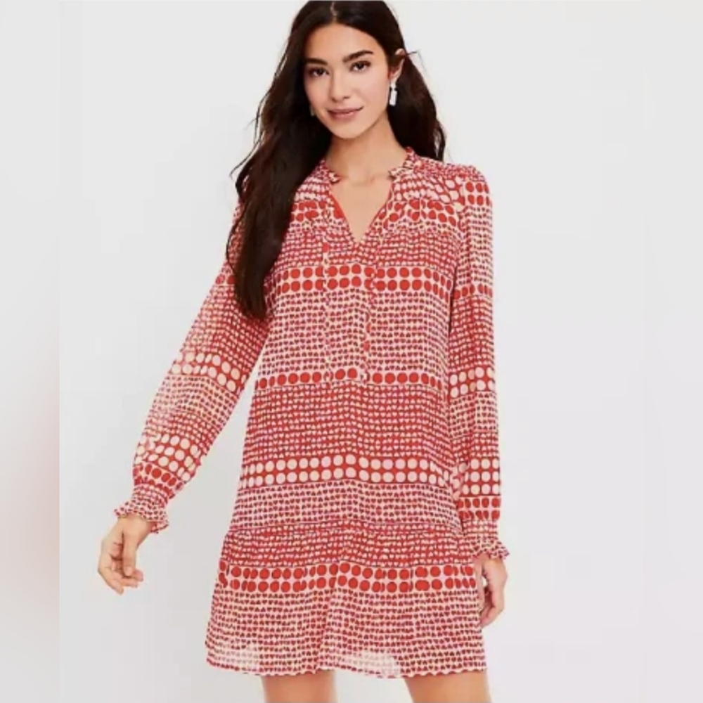 Loft Sheer Heart Ruffled Tunic Date Night Brunch Party Midi Dress
